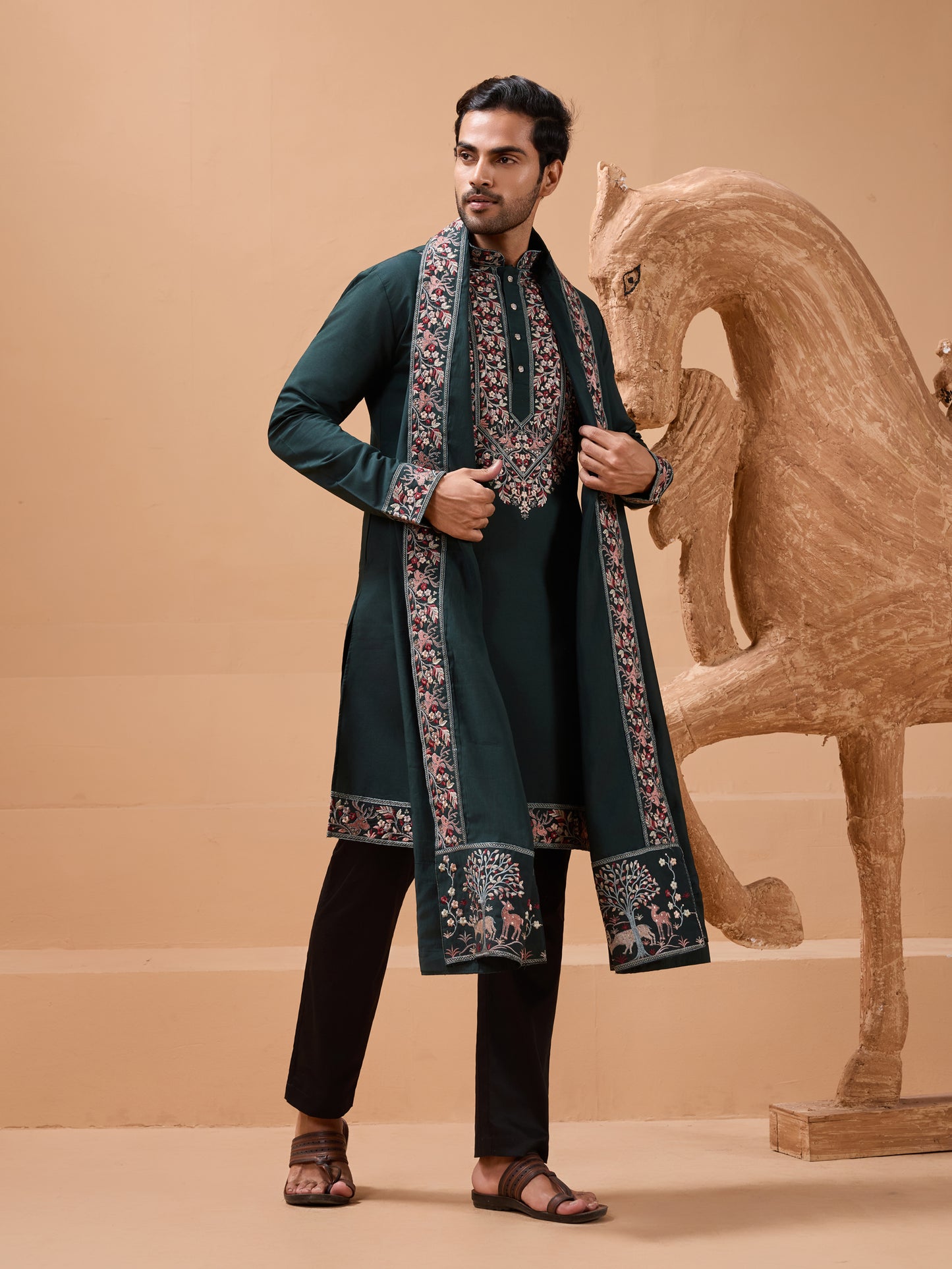 Emerald Heritage Embroidered Kurta Set – Regal Festive Elegance