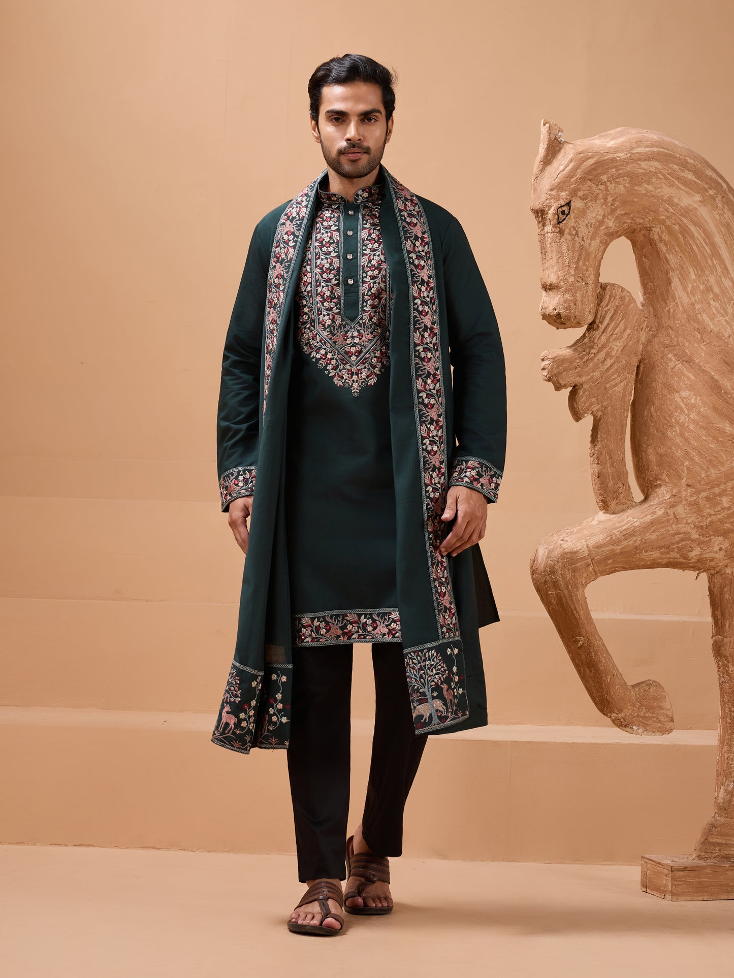 Emerald Heritage Embroidered Kurta Set – Regal Festive Elegance
