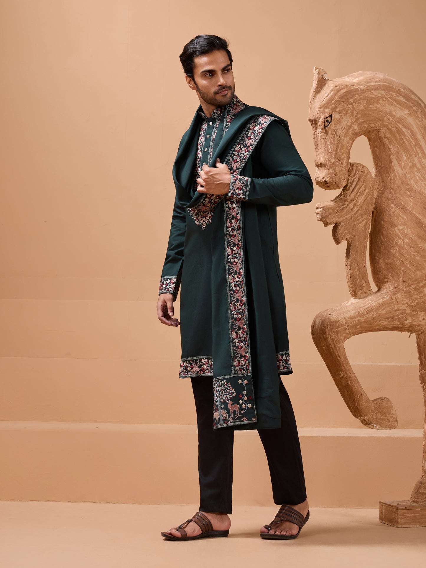 Emerald Heritage Embroidered Kurta Set – Regal Festive Elegance