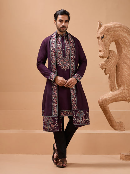 Imperial Purple Embroidered Kurta Set – Royal Festive Statement
