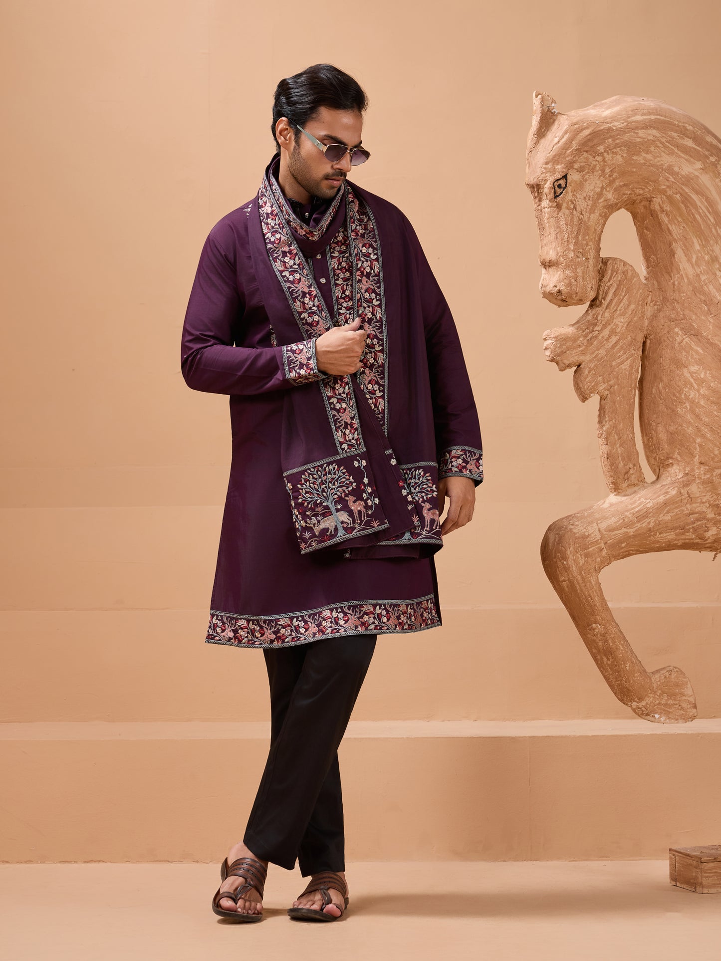 Imperial Purple Embroidered Kurta Set – Royal Festive Statement