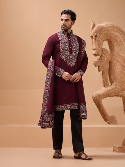 Royal Maroon Embroidered Kurta Set – Timeless Festive Elegance