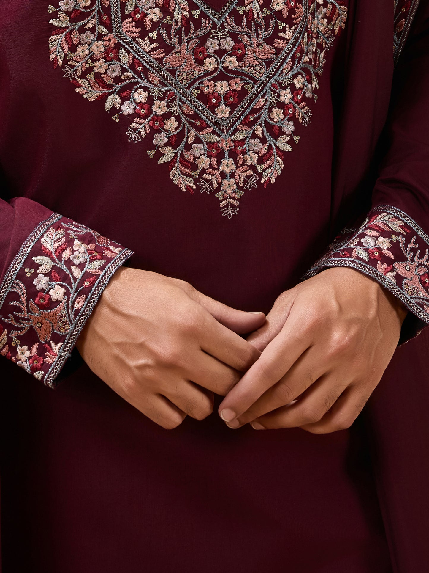 Royal Maroon Embroidered Kurta Set – Timeless Festive Elegance