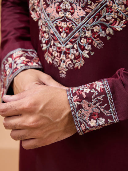 Royal Maroon Embroidered Kurta Set – Timeless Festive Elegance