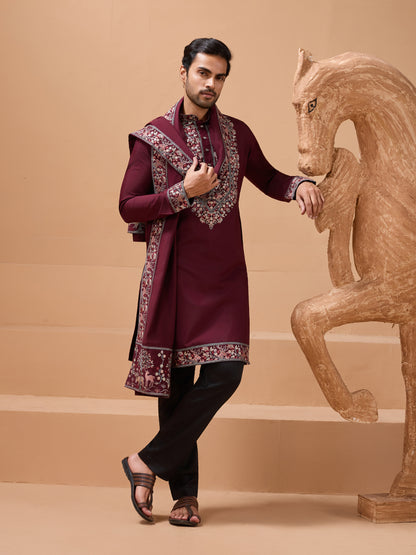 Royal Maroon Embroidered Kurta Set – Timeless Festive Elegance
