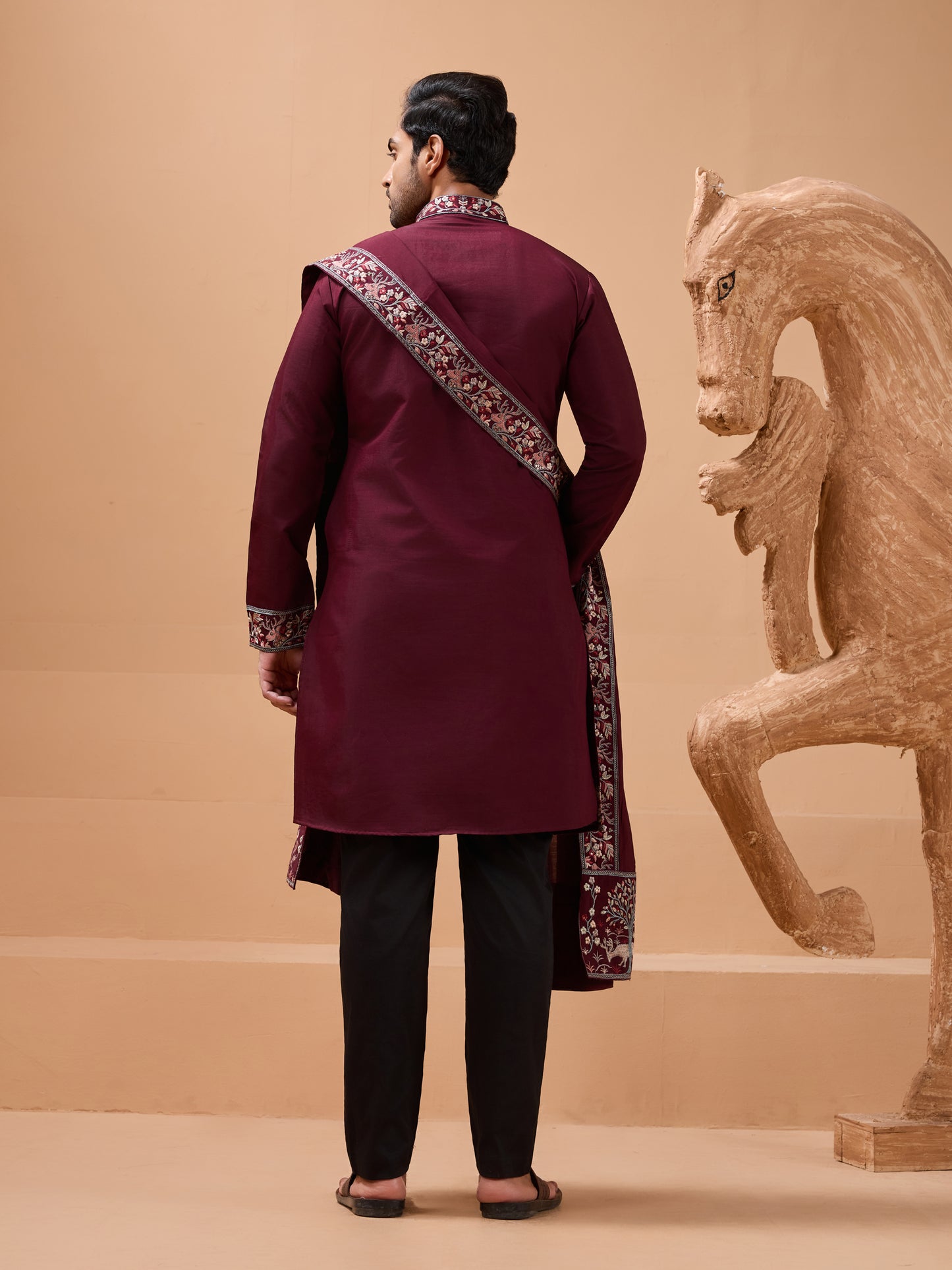 Royal Maroon Embroidered Kurta Set – Timeless Festive Elegance