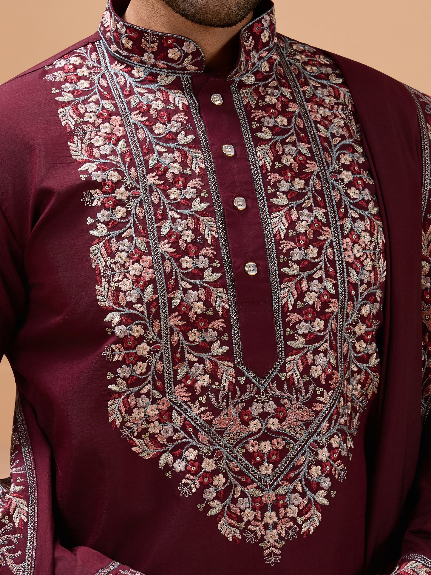 Royal Maroon Embroidered Kurta Set – Timeless Festive Elegance