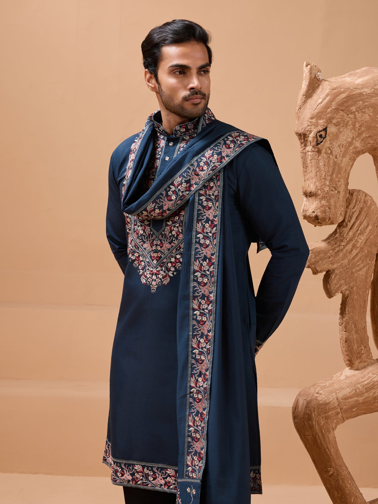 Royal Teal Blue Embroidered Kurta Set – Timeless Ethnic Elegance for Men