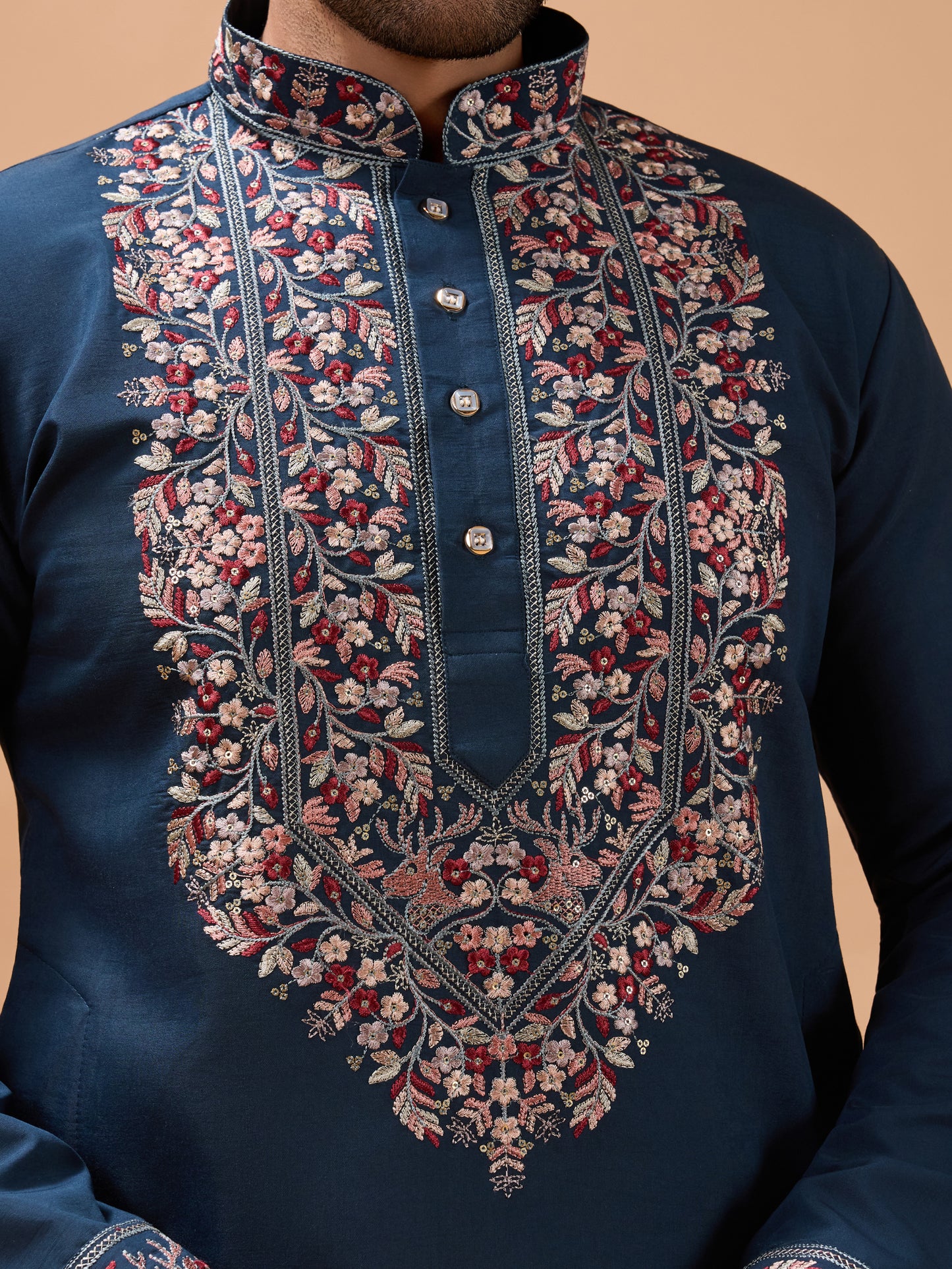 Royal Teal Blue Embroidered Kurta Set – Timeless Ethnic Elegance for Men