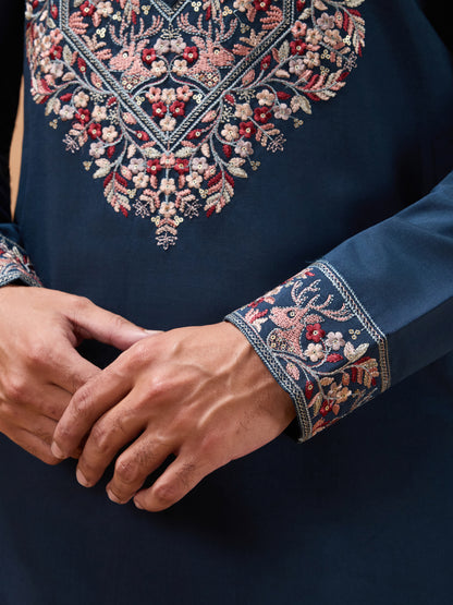 Royal Teal Blue Embroidered Kurta Set – Timeless Ethnic Elegance for Men