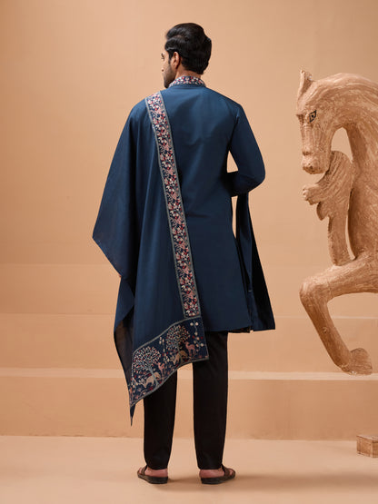 Royal Teal Blue Embroidered Kurta Set – Timeless Ethnic Elegance for Men