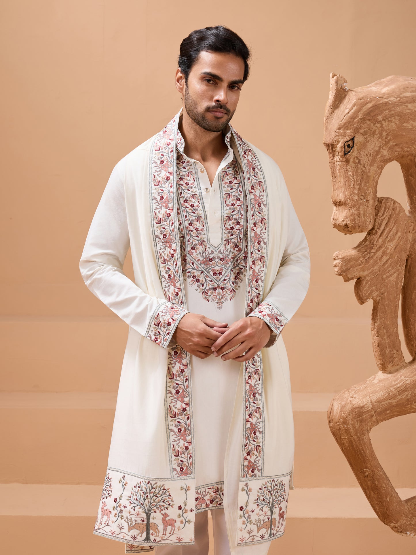Ivory Royale Embroidered Kurta Set – Graceful Festive Wear for Men