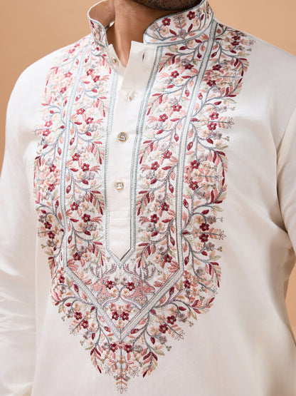 Ivory Royale Embroidered Kurta Set – Graceful Festive Wear for Men