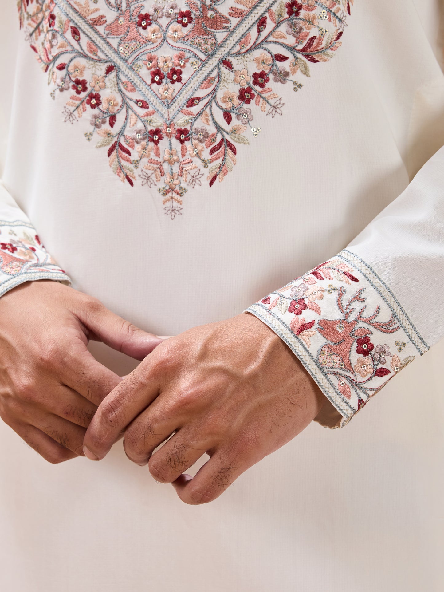 Ivory Royale Embroidered Kurta Set – Graceful Festive Wear for Men