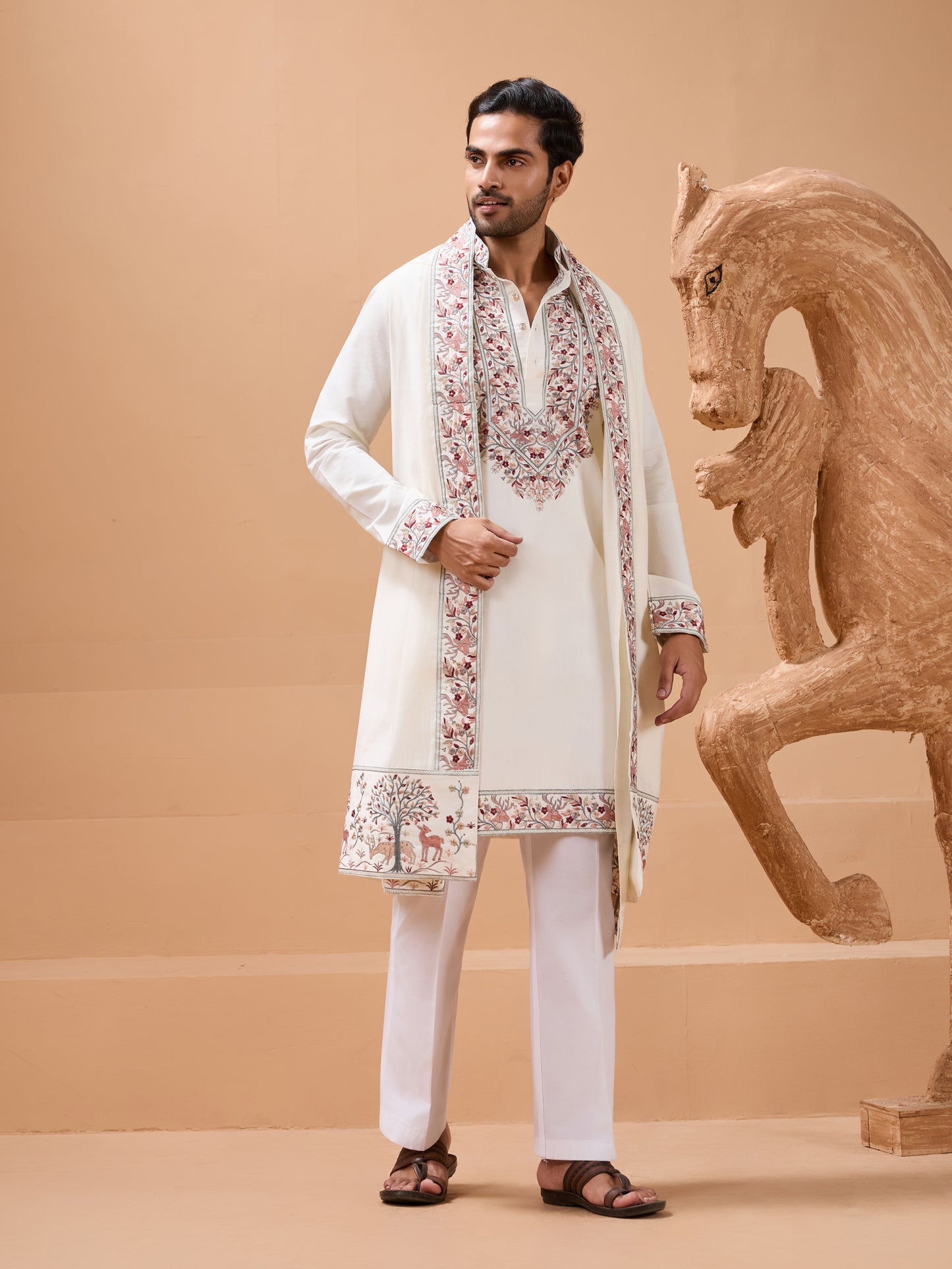 Ivory Royale Embroidered Kurta Set – Graceful Festive Wear for Men