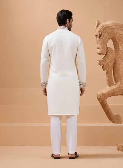 Ivory Royale Embroidered Kurta Set – Graceful Festive Wear for Men