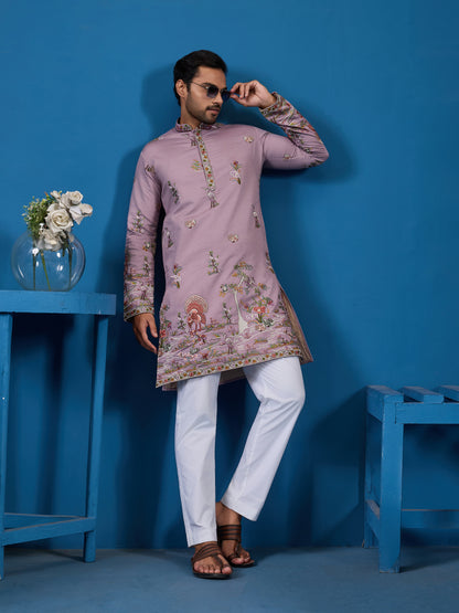 Royal Lilac Embroidered Kurta – Perfect for Wedding Season Vibes
