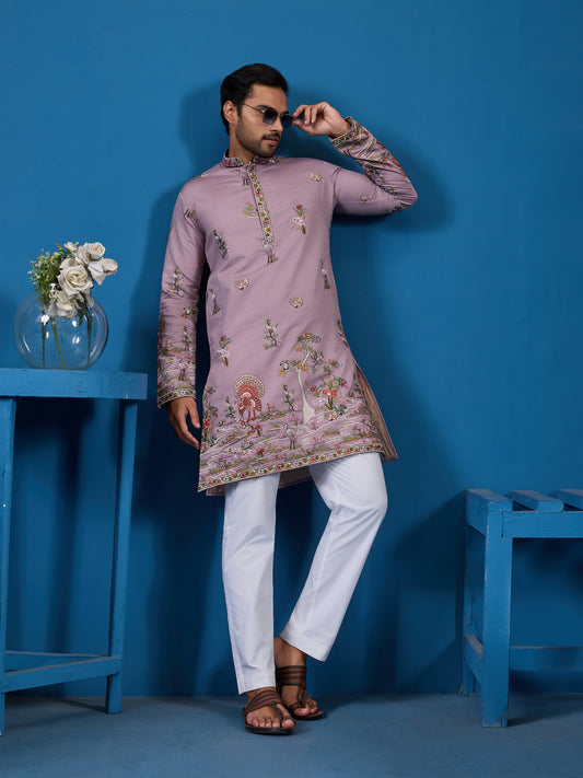 Royal Lilac Embroidered Kurta – Perfect for Wedding Season Vibes