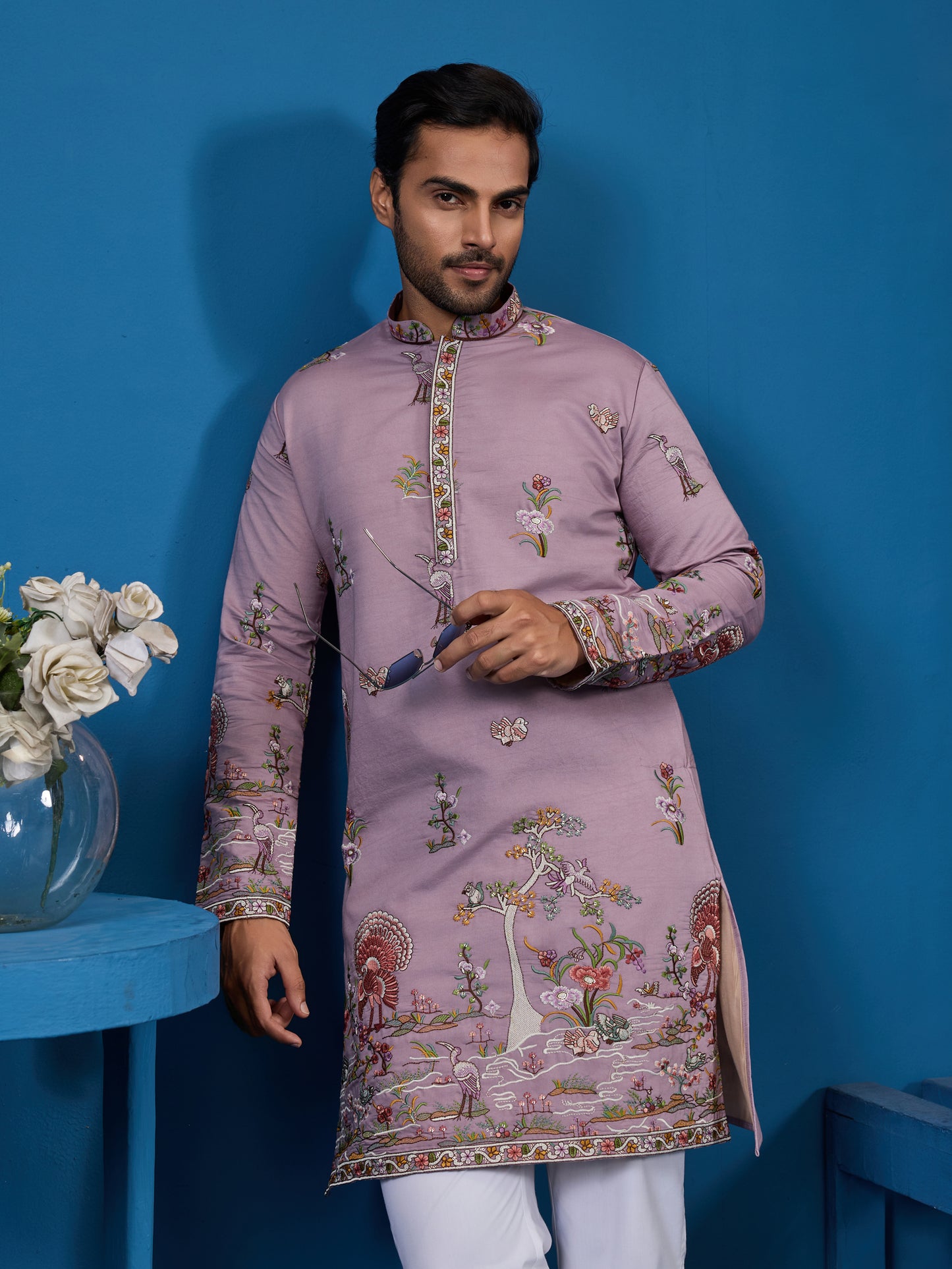 Royal Lilac Embroidered Kurta – Perfect for Wedding Season Vibes