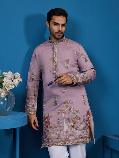 Royal Lilac Embroidered Kurta – Perfect for Wedding Season Vibes
