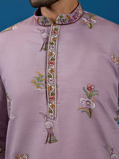 Royal Lilac Embroidered Kurta – Perfect for Wedding Season Vibes