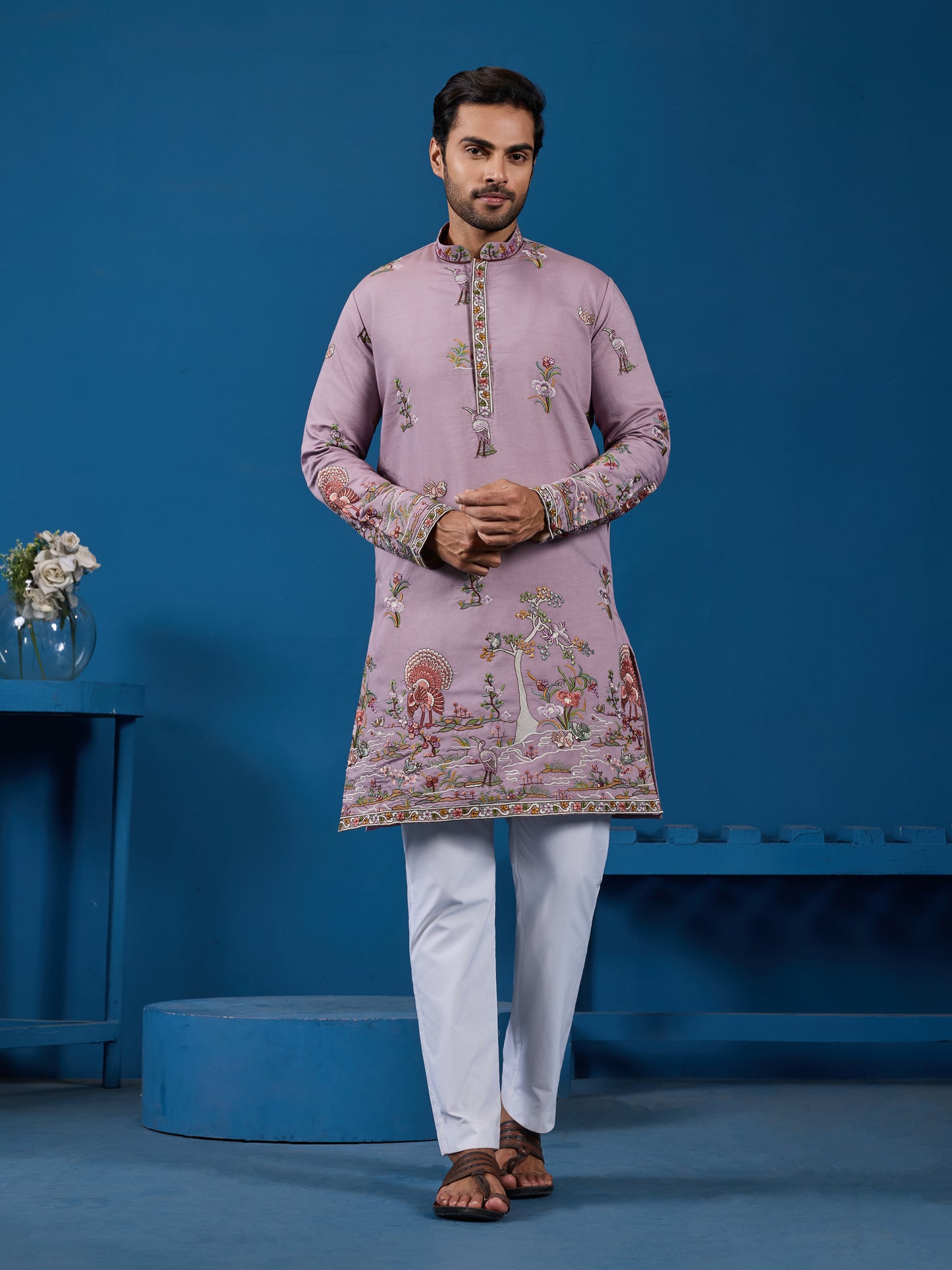 Royal Lilac Embroidered Kurta – Perfect for Wedding Season Vibes