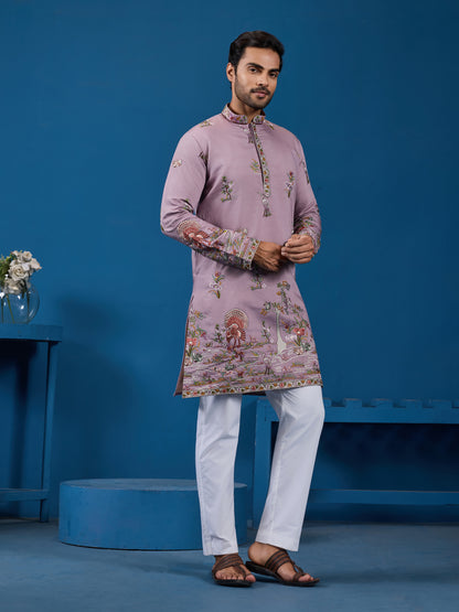 Royal Lilac Embroidered Kurta – Perfect for Wedding Season Vibes