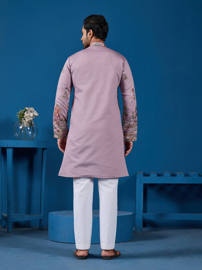 Royal Lilac Embroidered Kurta – Perfect for Wedding Season Vibes
