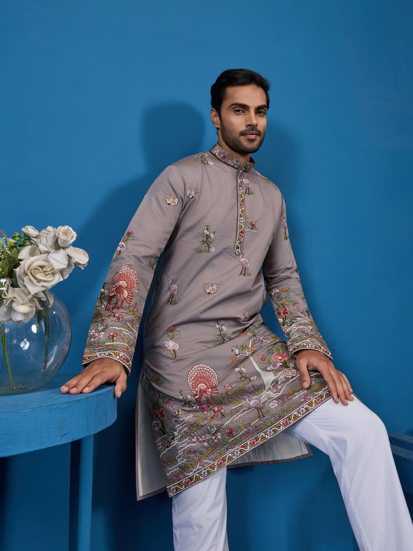 Elegant Grey Embroidered Kurta – Perfect for the Wedding Season