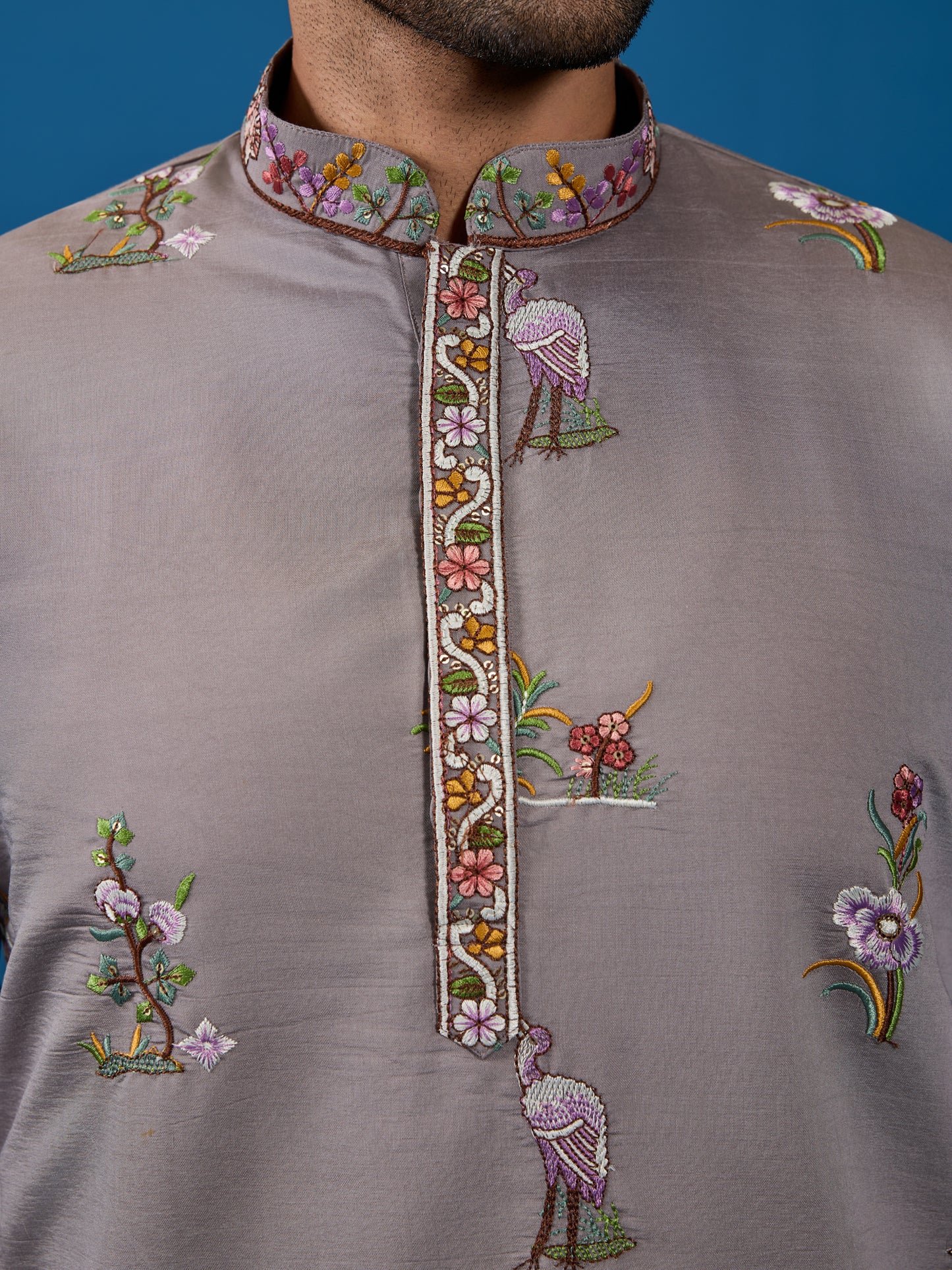 Elegant Grey Embroidered Kurta – Perfect for the Wedding Season