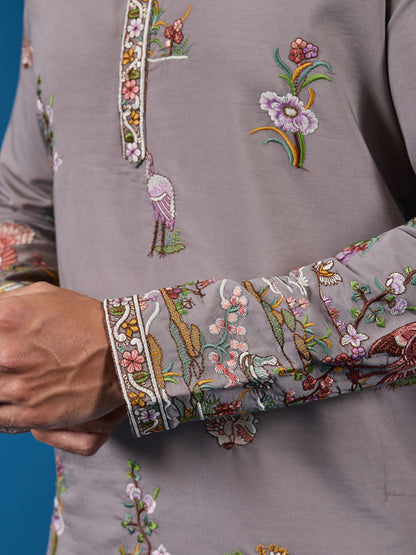 Elegant Grey Embroidered Kurta – Perfect for the Wedding Season