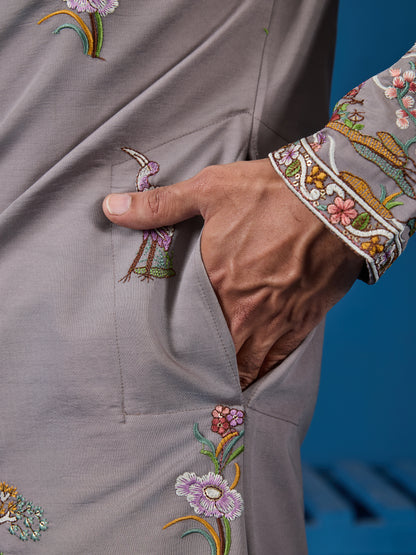 Elegant Grey Embroidered Kurta – Perfect for the Wedding Season