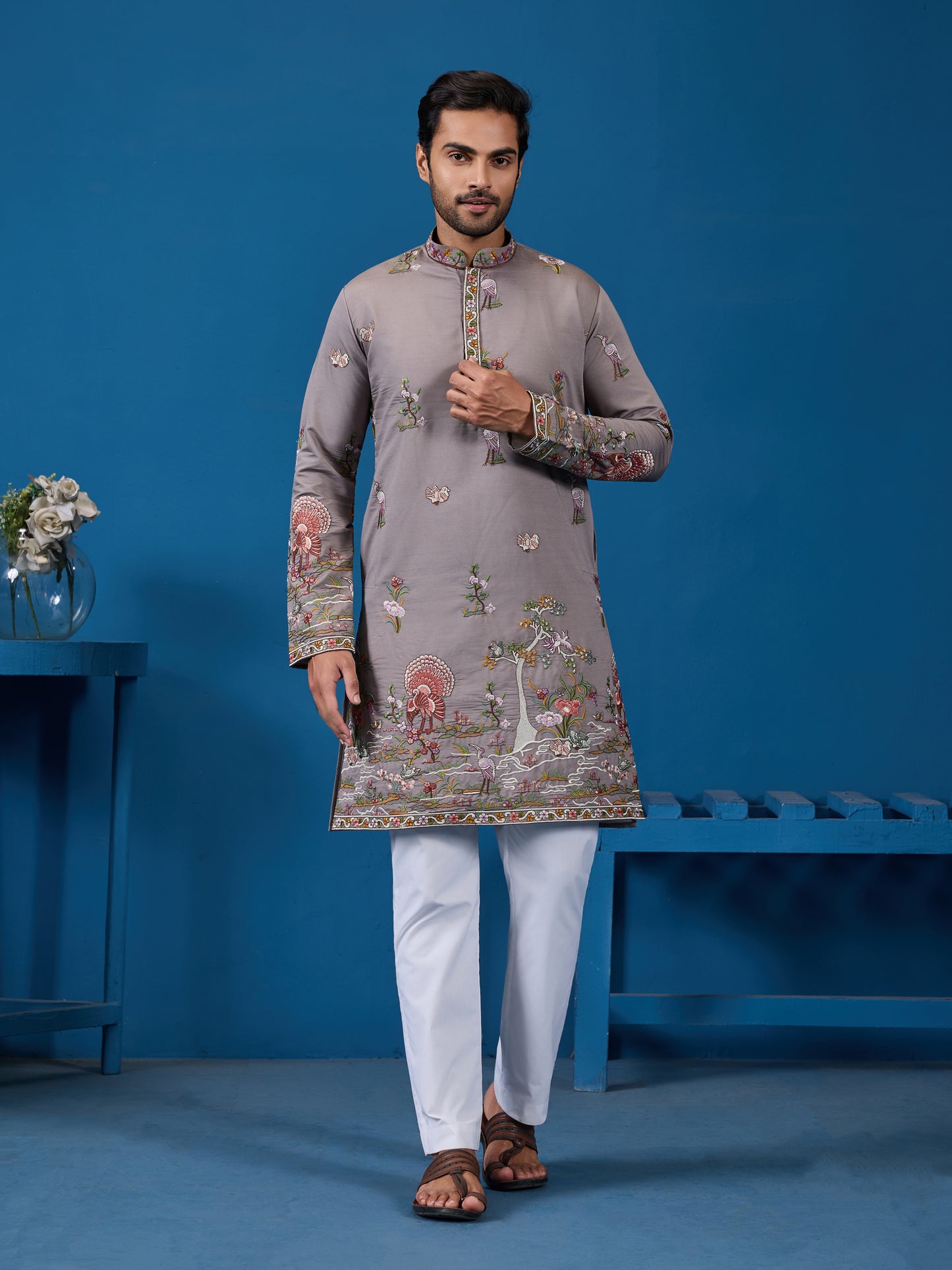Elegant Grey Embroidered Kurta – Perfect for the Wedding Season