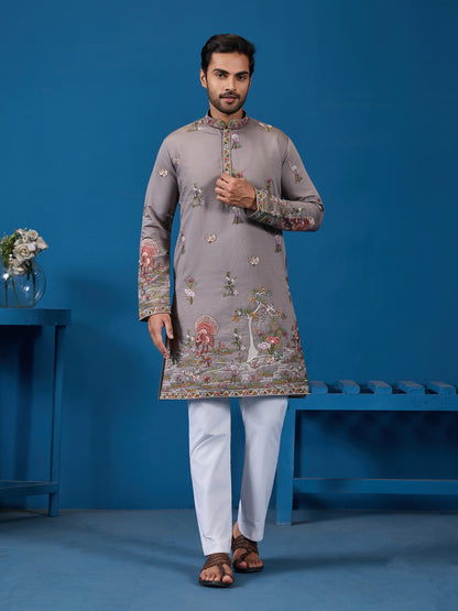 Elegant Grey Embroidered Kurta – Perfect for the Wedding Season