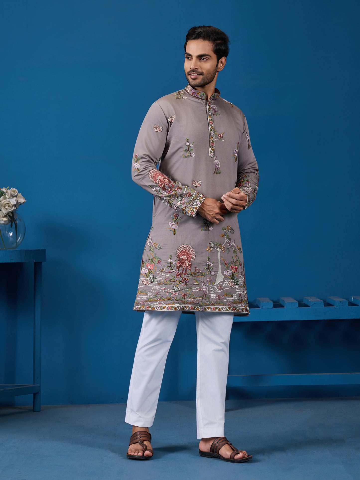 Elegant Grey Embroidered Kurta – Perfect for the Wedding Season