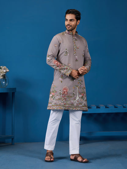 Elegant Grey Embroidered Kurta – Perfect for the Wedding Season