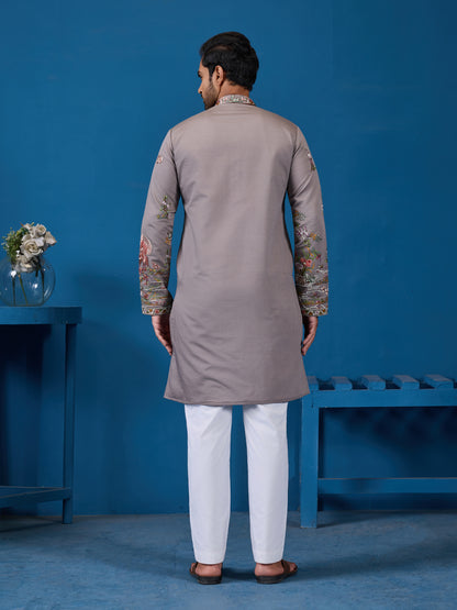 Elegant Grey Embroidered Kurta – Perfect for the Wedding Season