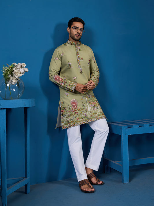 Pastel Green Embroidered Kurta – A Fresh Take on Wedding Elegance