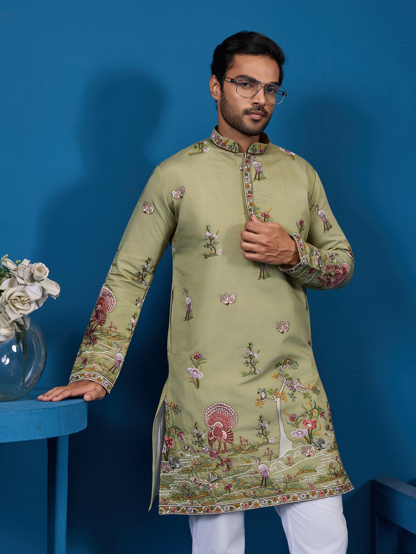 Pastel Green Embroidered Kurta – A Fresh Take on Wedding Elegance