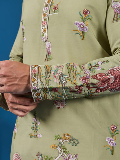 Pastel Green Embroidered Kurta – A Fresh Take on Wedding Elegance