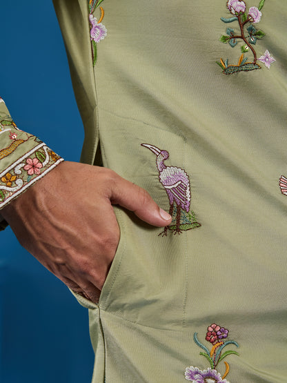 Pastel Green Embroidered Kurta – A Fresh Take on Wedding Elegance