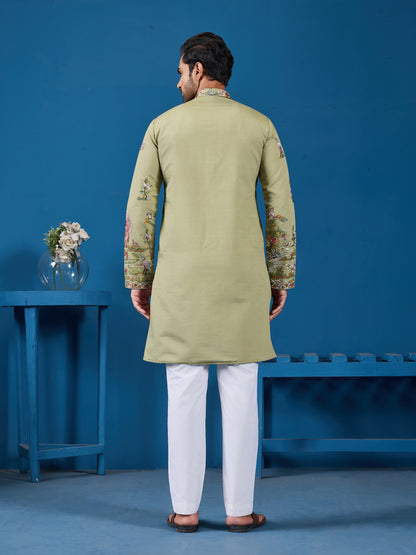 Pastel Green Embroidered Kurta – A Fresh Take on Wedding Elegance