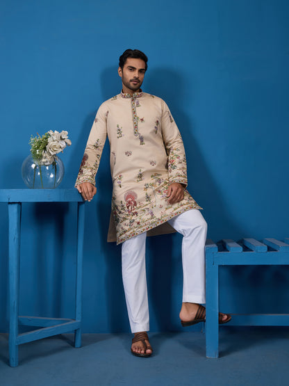 Beige Embroidered Kurta – Perfect for the Wedding Season Elegance