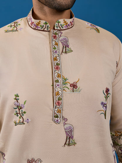 Beige Embroidered Kurta – Perfect for the Wedding Season Elegance