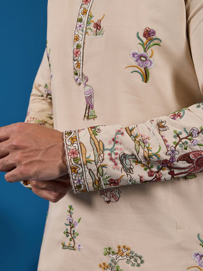 Beige Embroidered Kurta – Perfect for the Wedding Season Elegance