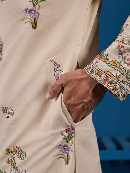 Beige Embroidered Kurta – Perfect for the Wedding Season Elegance