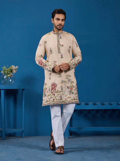Beige Embroidered Kurta – Perfect for the Wedding Season Elegance