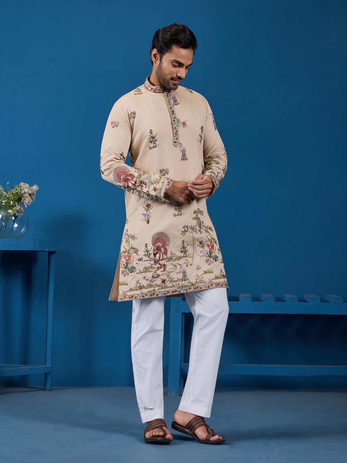 Beige Embroidered Kurta – Perfect for the Wedding Season Elegance