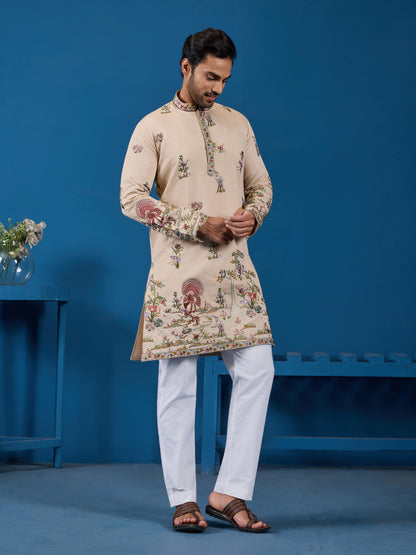 Beige Embroidered Kurta – Perfect for the Wedding Season Elegance