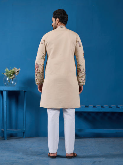 Beige Embroidered Kurta – Perfect for the Wedding Season Elegance